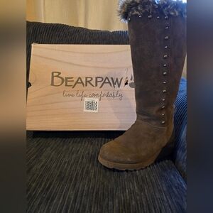 Bearpaw Brown Tall Boots with Fur Trim